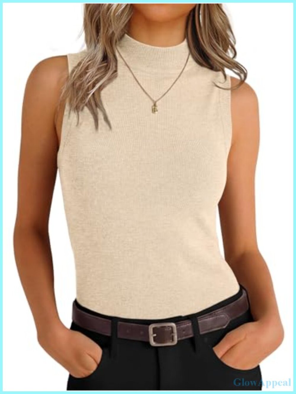 Wool Blend Mock Neck Sleeveless Tank Top Business Casual Layer